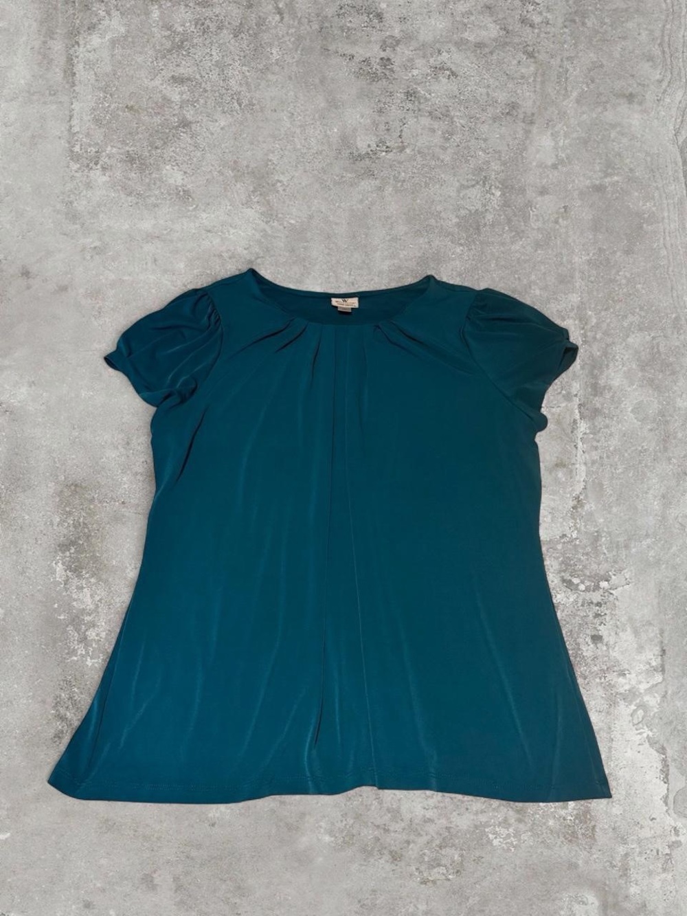 Worthington Teal Pleated Short Sleeve Blouse